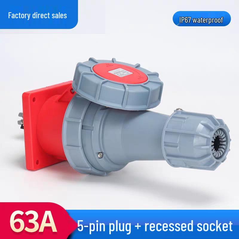 63A/125A Waterproof Aviation Plug Socket: 3-Pin, 4-Wire, 5-Hole, 3-Phase Connector