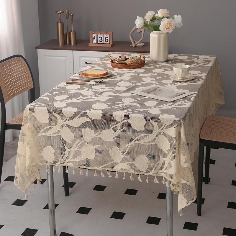 Jednoduchý strapcový obrus Home Nordic Style Čipka Obdĺžnikový obrus 140*80 gray