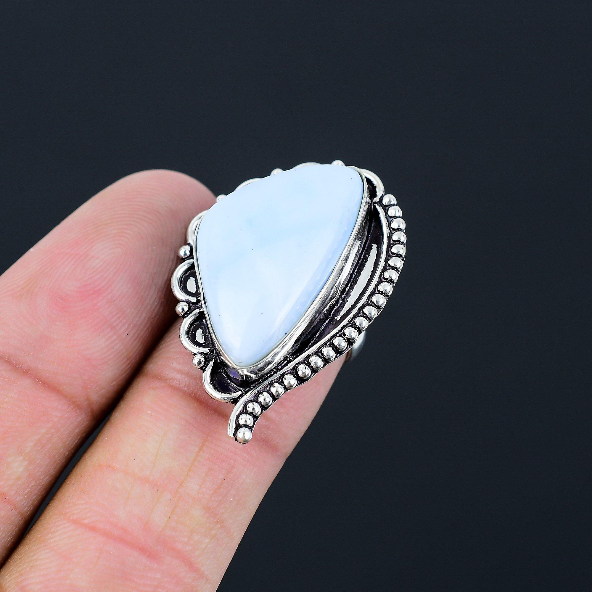 Sterling Silver Trillion Owyhee Blue Opal Stone Solitaire Ring Jewelry Size 6.5 6.5