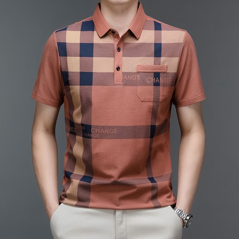 

Streetwear Fashion Men Summer Short Sleeve Plaid Polo Shirts Korean New Business Male Clothes Vintage Casual Loose Cotton Tops L красный