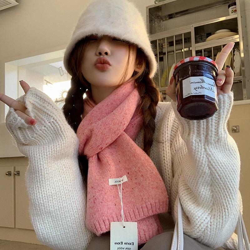 Chocolate color autumn and winter versatile monochrome warm wool knitted wool scarf scarf female student gift