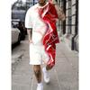 Men's Summer 3D Printing Casual Two-Piece Set | Red Colorful Flow-Dyed Short-Sleeved T-Shirt Suit