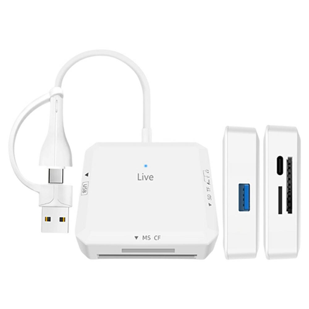 

AJ1028 6 in 1 Card Reader USB Type-C Dual Port Data Hub TF SD MS CF USB PD 60W Charging Dock A