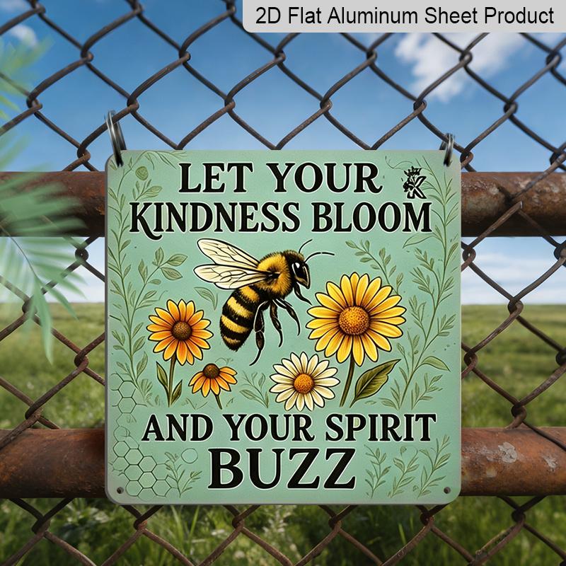 2D Flat, 1pc Vintage Metal Aluminum Plaque - Let Your Kindness Bloom Quote and Sunflower Garden Decoration, Country Style Can Be Hung On Wall Plate