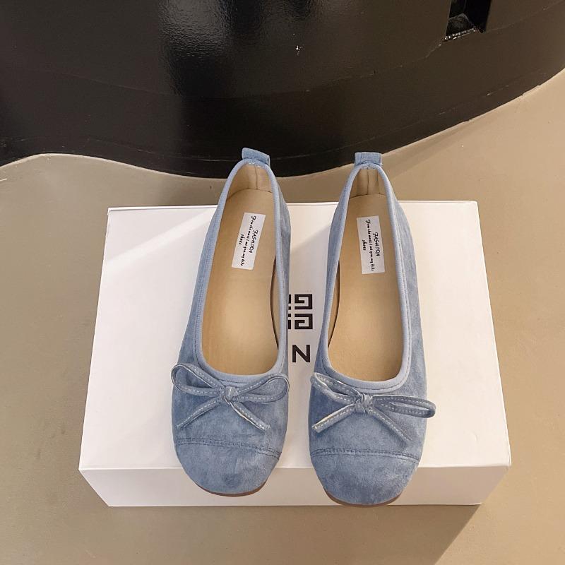 inner height-increasing shoes suede ballet single shoes women's new spring and autumn bow red shoes