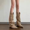 Super Soft Sheepskin~ Brown Western Cowboy Boots Versatile Wasteland Wind Piling Boots Women's Inner Height Increase and Thinness Retro Boots