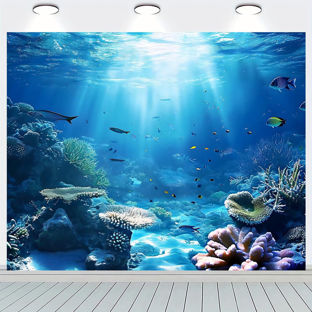 2D Plane Background of a Mysterious Blue Underwater World. Suitable for Parties, Studios and Interior Decoration - Corals