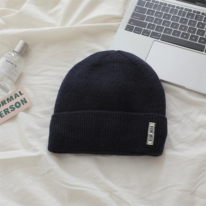 

Simple Letter Embroidery Knitted Hat for Women Plus Velvet Thickened Woolen Hat Letters for Men and Women one size