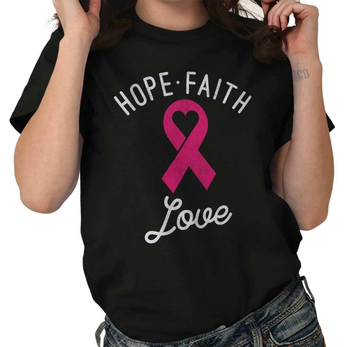 Hope Faith Love Breast Cancer Pink Ribbon Womens Graphic Crewneck T Shirt Tee XXL