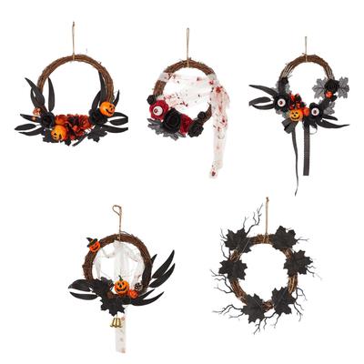 Halloween Wreath Garland Decorations, Porch Wreath Ornament Wall Hanging Creepy Wreath for Indoor Home Party Window Outdoor