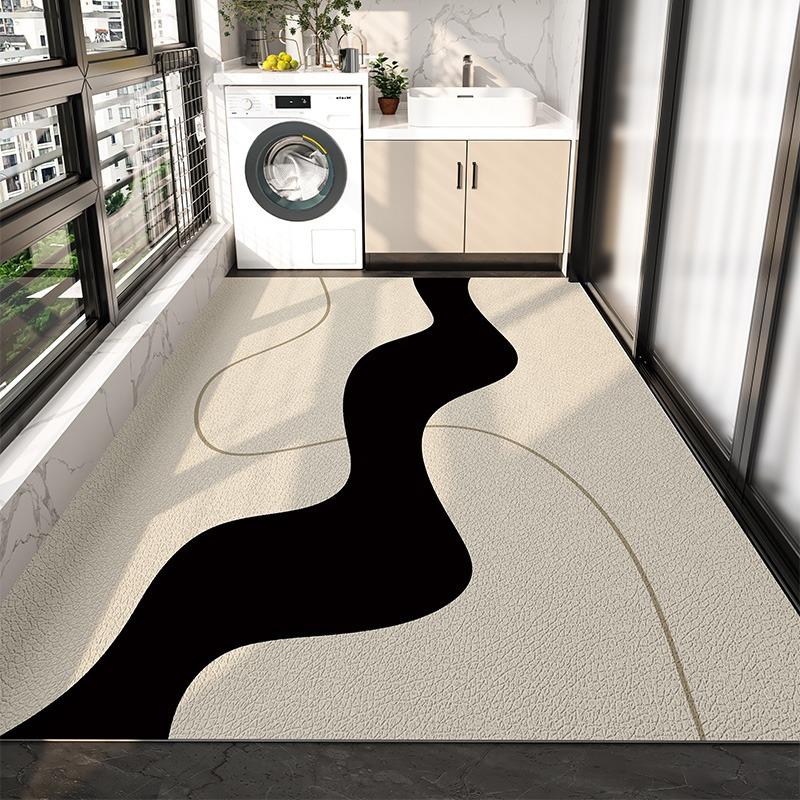 

PVC Balcony Rug Waterproof Non-slip Leather Floor Mat Long Strip Large Area Carpet Black White Modern Art Style Decorative Rugs 1pc 50x80cm