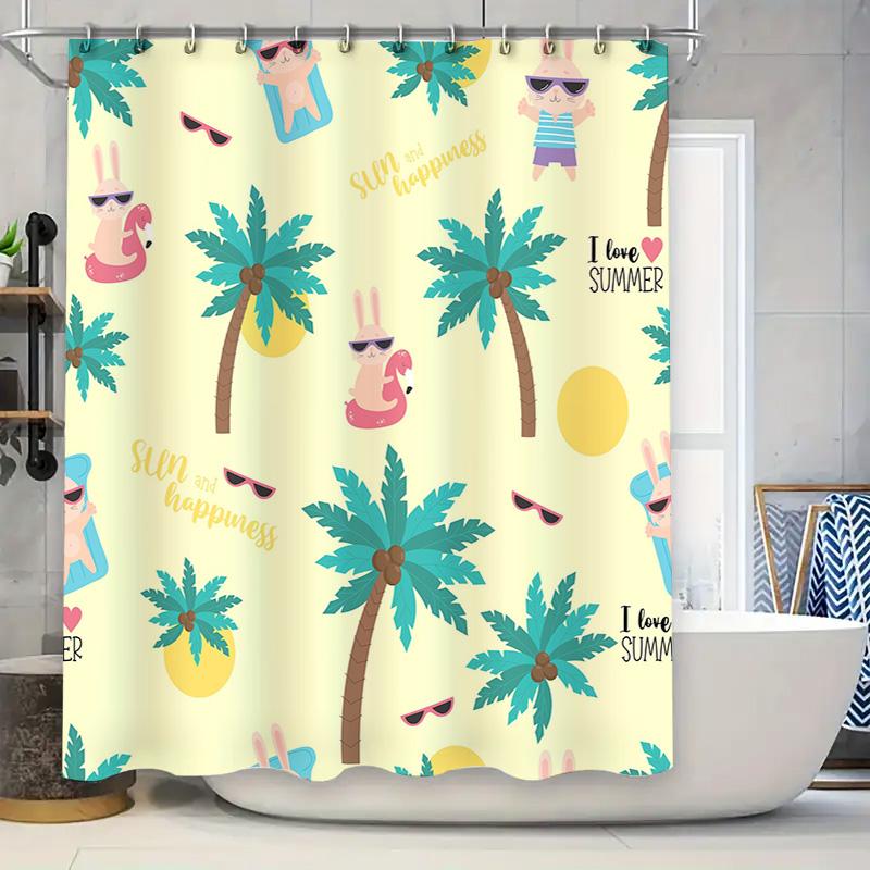 

Summer Shower Curtain With Palm Tree Print Decor Home Bathroom Decorative Fabric Showercurtains For Bathtub Yellow Color (180X20 W60H190(CM)-1 Pcs