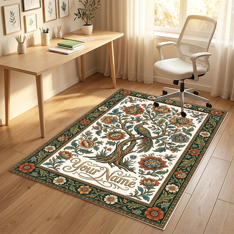 Floral Fantasy Garden Theme Soft Crystal Velvet Rug Custom Name & Text Print Non Slip Floor Rug for Bedroom Living Room