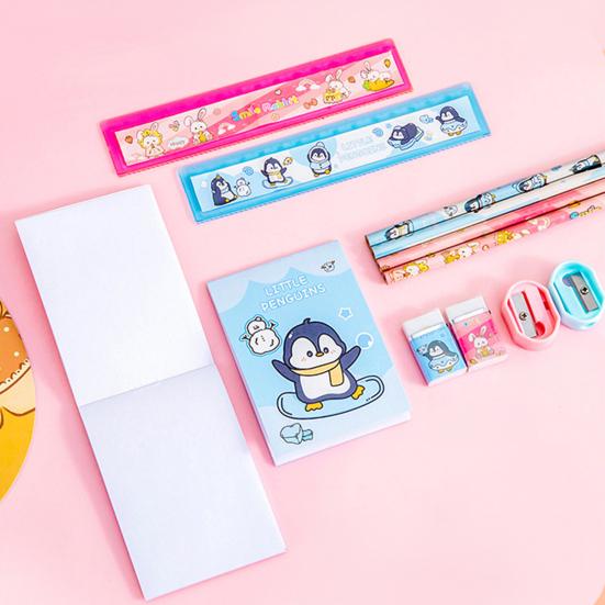6Pcs/Set Kids Cartoon Stationery Set with 2 Pencils Eraser Sharpener Ruler Notebook Students School Supplies Classroom Prizes Children's Day Gifts