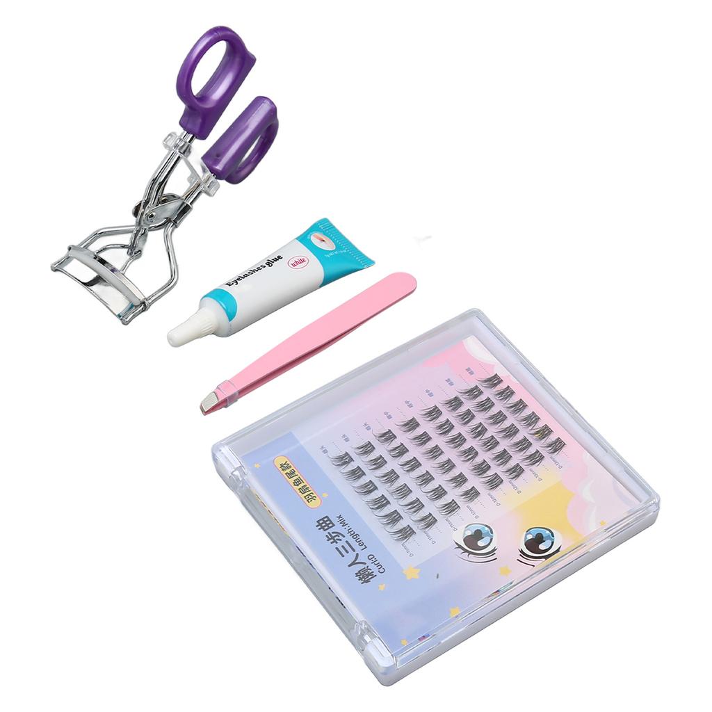 Individual False Eyelashes Kit Professional Cluster Lashes Tweezers Eyelash Extension Glue Curler Set