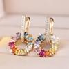 Generous Rainbow Zircon Geometric Circle Drop Earrings for Women Luxury Gold Color Wedding Earrings Party Jewelry Gifts