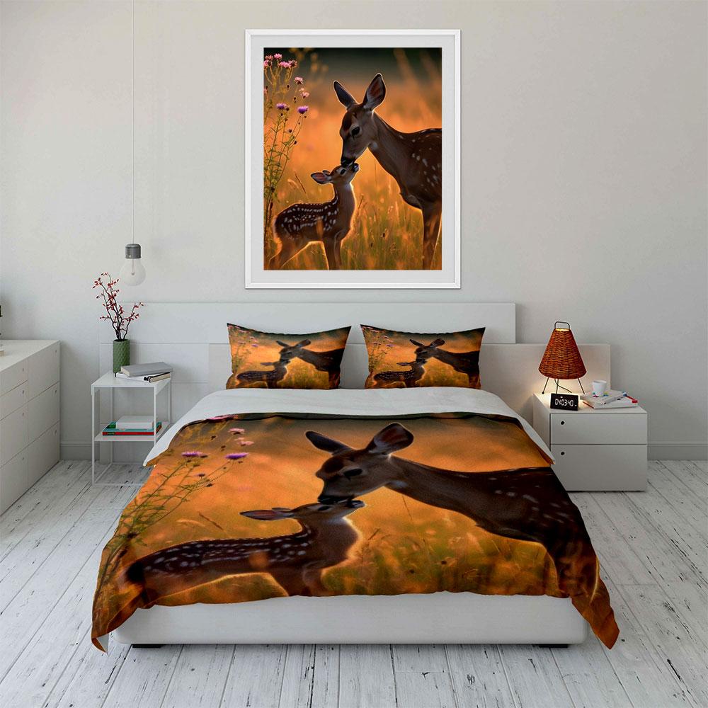 Deer Themed Decor Set Soft Skin-Friendly Bedding Set Includes 1 Duvet Cover And 2 Pillowcase Gift