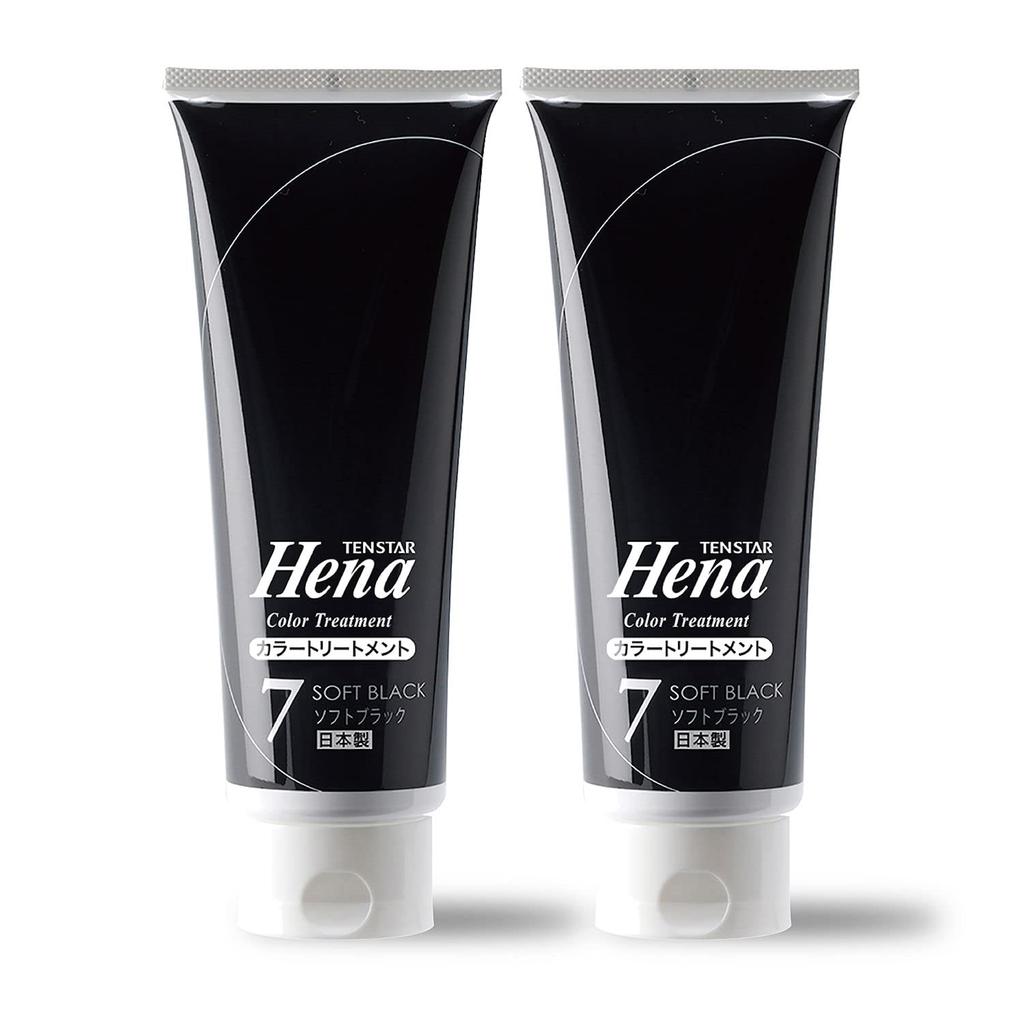 Tenstar Henna Color Treatment with Coloring Cap and Point for Gray Hair Made in Soft 250g x 2 Bottles Brush, Dye, Japan, Black,