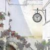 Vintage Wrought Iron Double Sided Outdoor Wall Clock Silent Quartz Movement