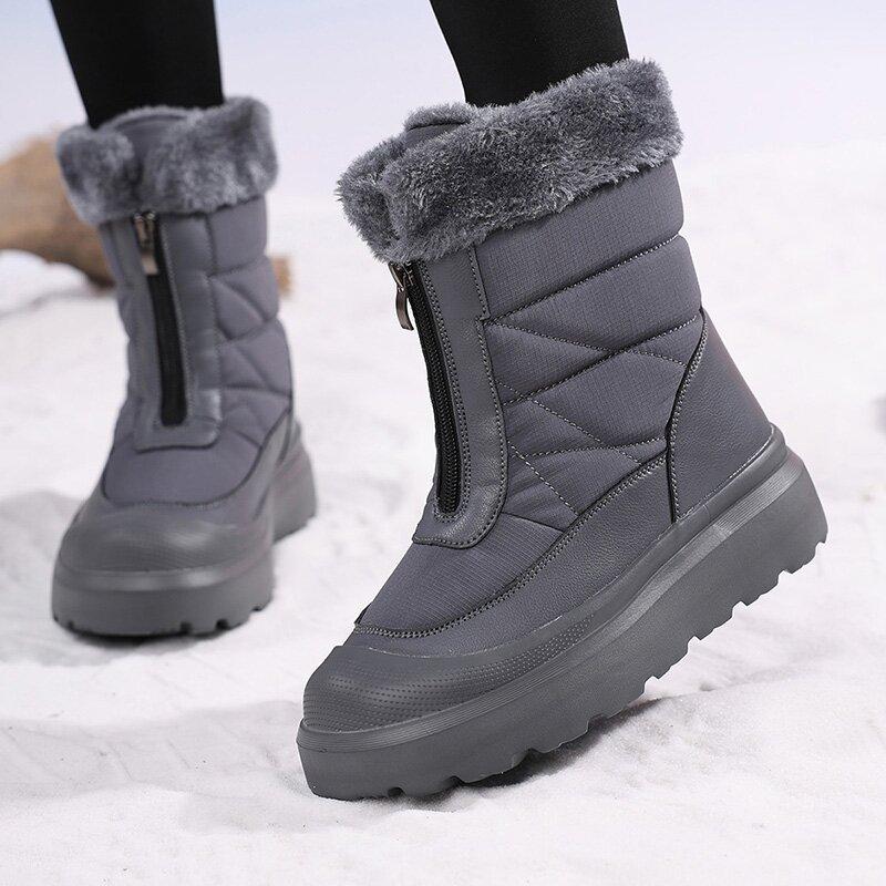 Schneeschuhe Neue Herbst- und Winterschuhe Hohe warme Baumwollschuhe für den Außenbereich Mit Fleece verdickte große Baumwollstiefel Kurze Stiefel
