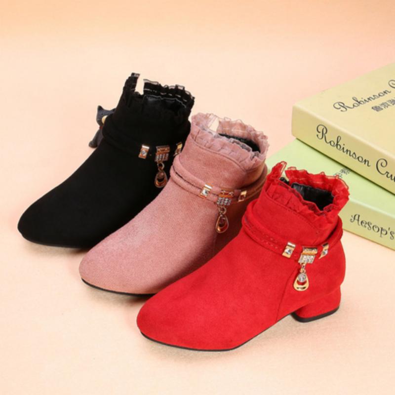 Girls' Ankle Boots Spring and Autumn Girls High Heel Short Boots Children's Single Boots Medium and Large Children's Boots