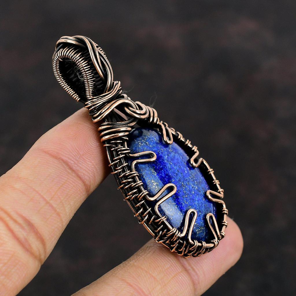 Lapis Lazuli Pendant Copper Wire Wrapped Pendant Lapis Lazuli Copper Jewelry Unique Pendant Handmade Jewelry Gift For Mom Gemstone Pendant