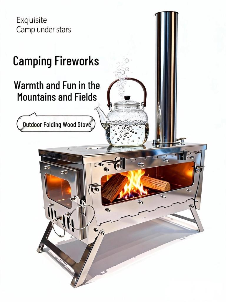 Star-Ultra-Ti Pure Titanium Multifunctional Folding Wood Stove for Portable Outdoor Camping and Tent Heating