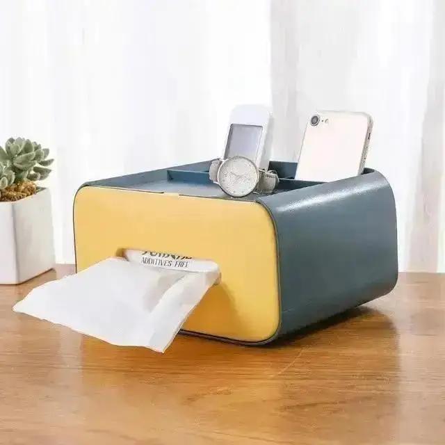 Creative Multifu Plastic Tissue Box Remote Control Storage Tissue Boxs Dustproof Tissue Can Desktop Cosmetic Storage Organizer