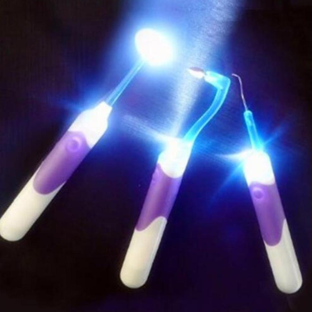 3Pcs Teeth Cleaning Kit LED Light Oral Mirror Hook Tooth Grinding  Oral Care Kit