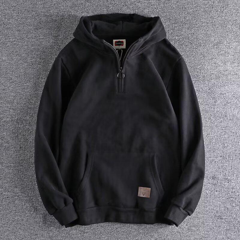 

2025 Men s Retro Half-Zip Hooded Sweatshirt - Trendy Winter Casual Pullover L чорний