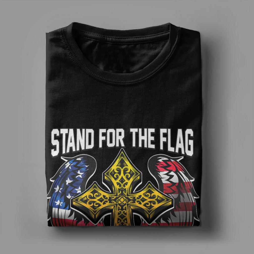 Stand For The Flag Kneel For The Cross Men's T Shirts Veteran's Day Novelty Tees Short Sleeve T-Shirt Cotton Gift Merchandise