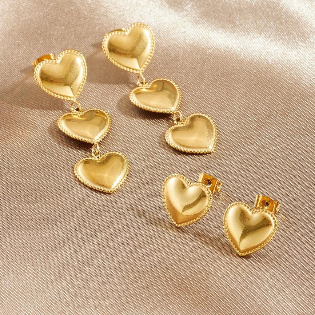 DIEYURO 316L Stainless Steel Golden Classic Bright Heart Pendant Earrings Lady New Waterproof Fashion Trend Earbob Jewelry