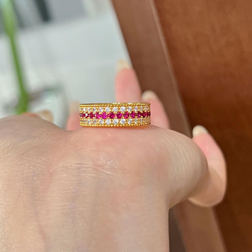 Light Luxury, High-End Sense, Antique Color, Ruby Three-Row Diamond Ring, Necklace, Luxury Temperament Set