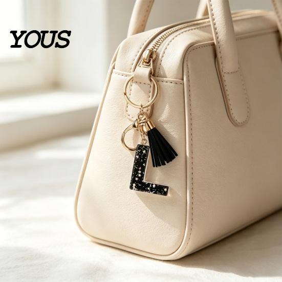Lightweight Keychain Pendant, Sequins Star Letter A-Z Charm with Tassel, Gift Alphabet Initial Metal Keyring for Handbag Backpack Bag