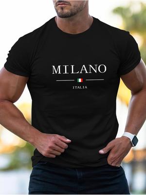 Sommer Herren 100% Baumwolle lässig Sport locker Übergröße MILANO-Aufdruck bequem Shopping Rundhals Kurzarm T-Shirt Top
