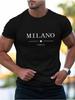Summer Men's 100% Cotton Casual Sports Loose Plus MILANO Print Comfortable Shopping Round Neck Short Sleeved T-shirt Top