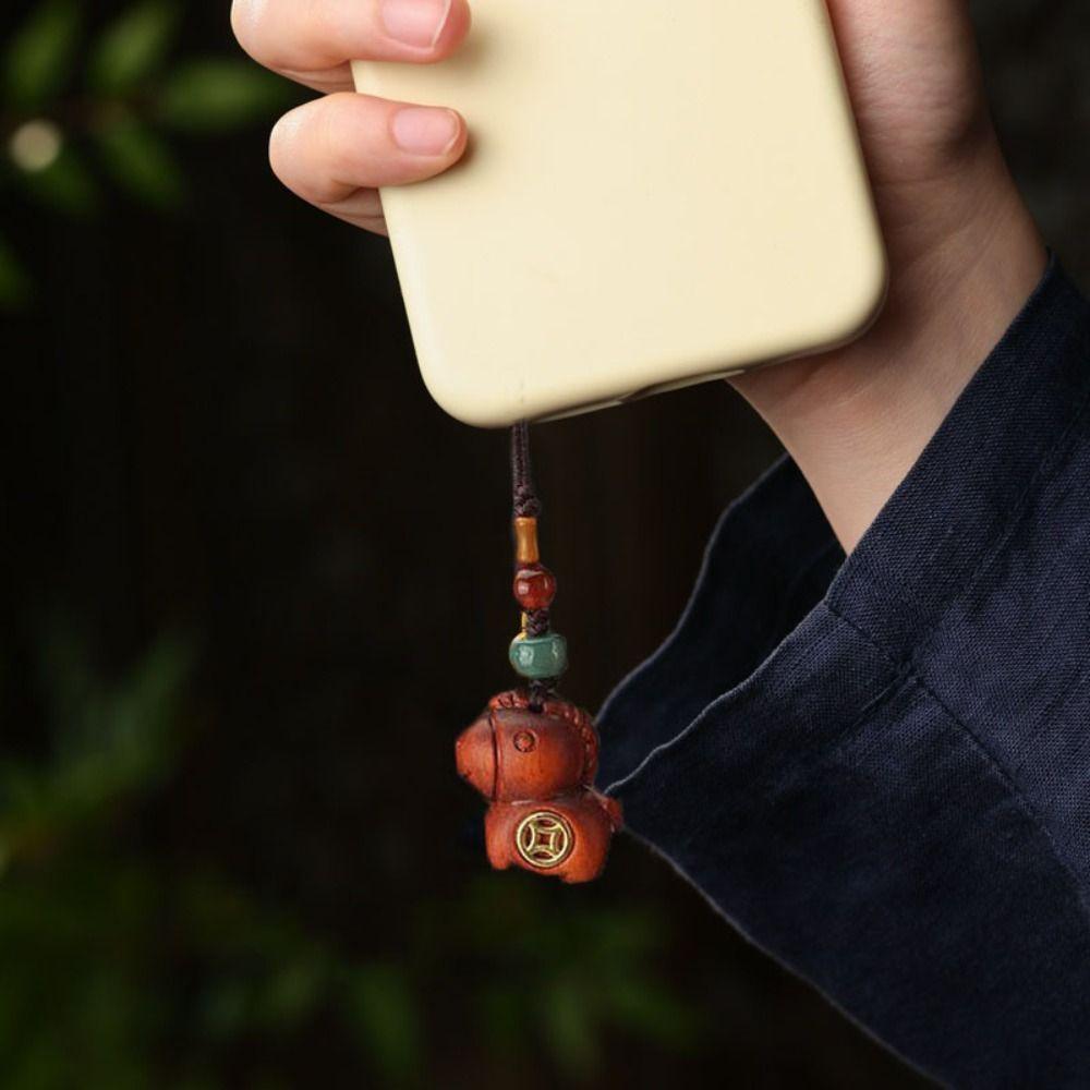 Retro Horse Mascot Keychain Cartoon Key Ring Chinese Style Wooden Horse Pendant Unisex