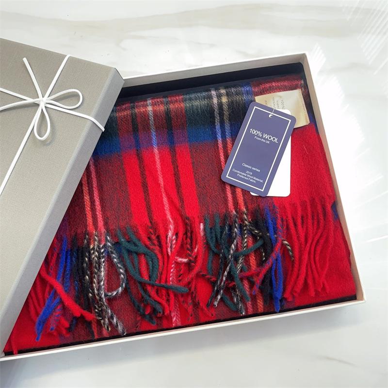 100% Reine Wolle Blauer Karoschal - Warmer, Vielseitiger Halswärmer für den Winter