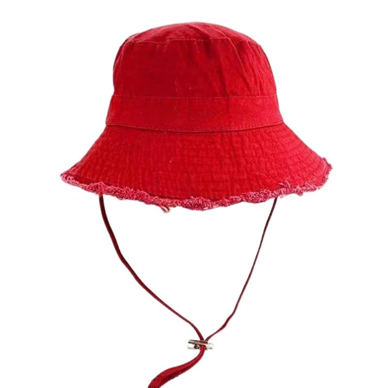 Japonský bavlněný klobouk typu bucket hat s raw hranou, jednobarevný, dámský barevný sluneční klobouk pro cestování a nakupování, sluneční clona, Panama klobouk