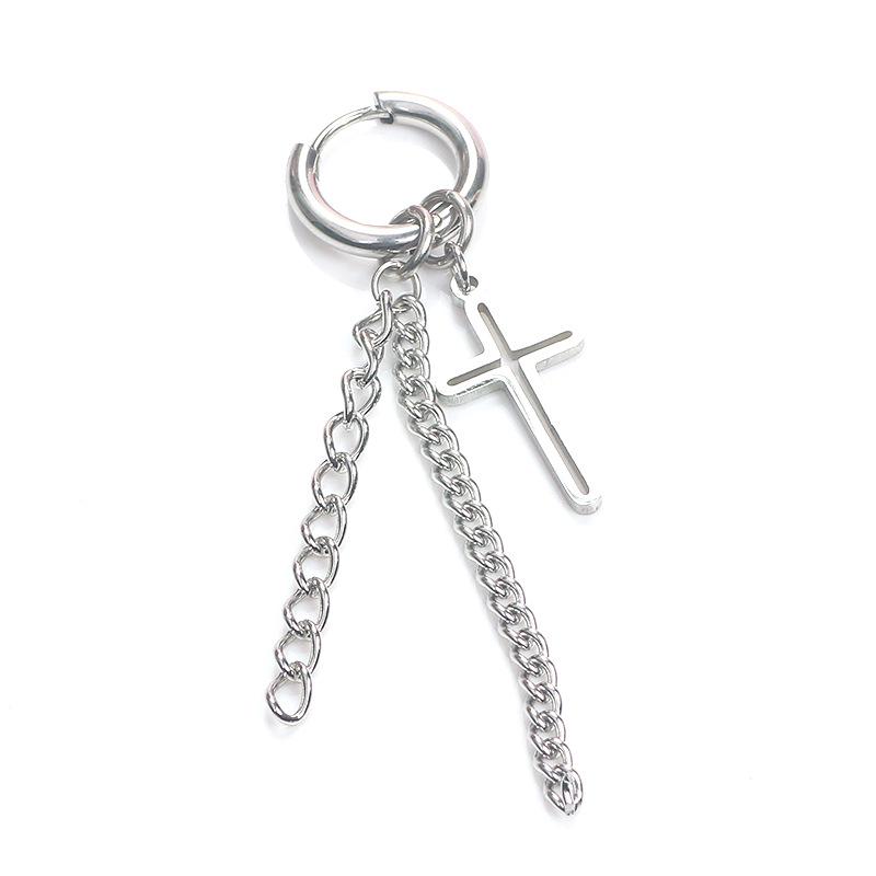 Titanium Steel Simple Personalized Stud Earrings Hollow Cross Fringed Earrings Male And Female Students Earrings Jewelry