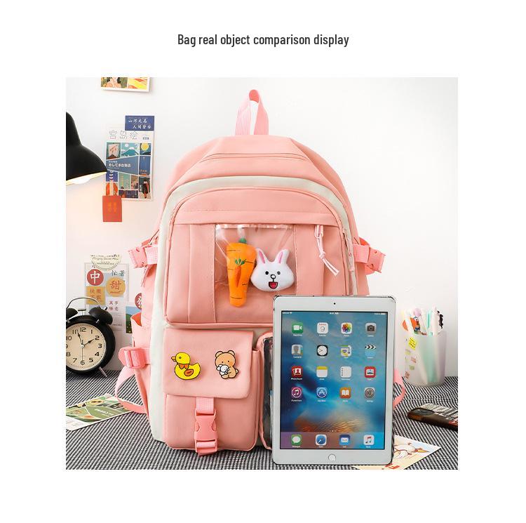 INS High School Durable Five-Piece Backpack Set for Girls - Large Capacity, Double Shoulder Bag for Junior and Middle School Students