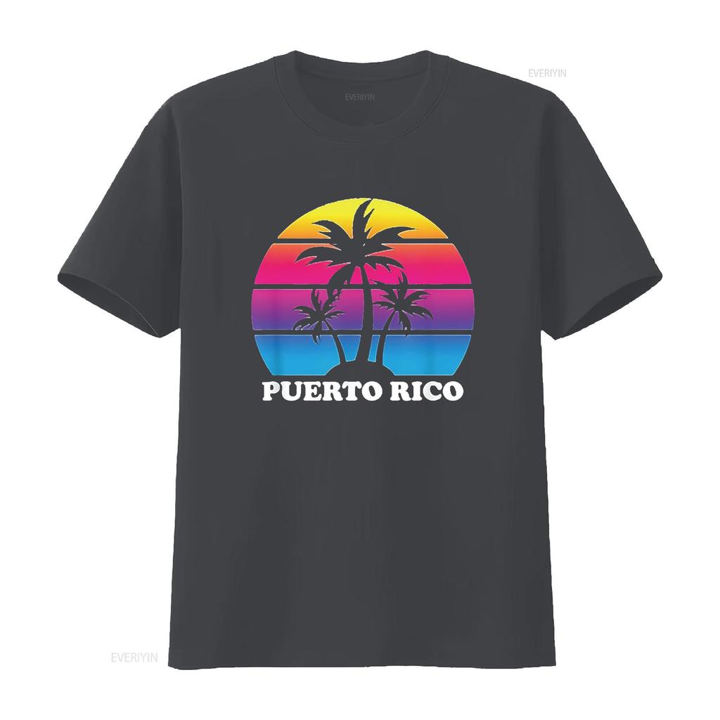 Mens Puerto Rico Retro Palm Tree Sunset Vacation Beach Trip T Shirt Black vintage Washed Comfortable Casual designer clothes