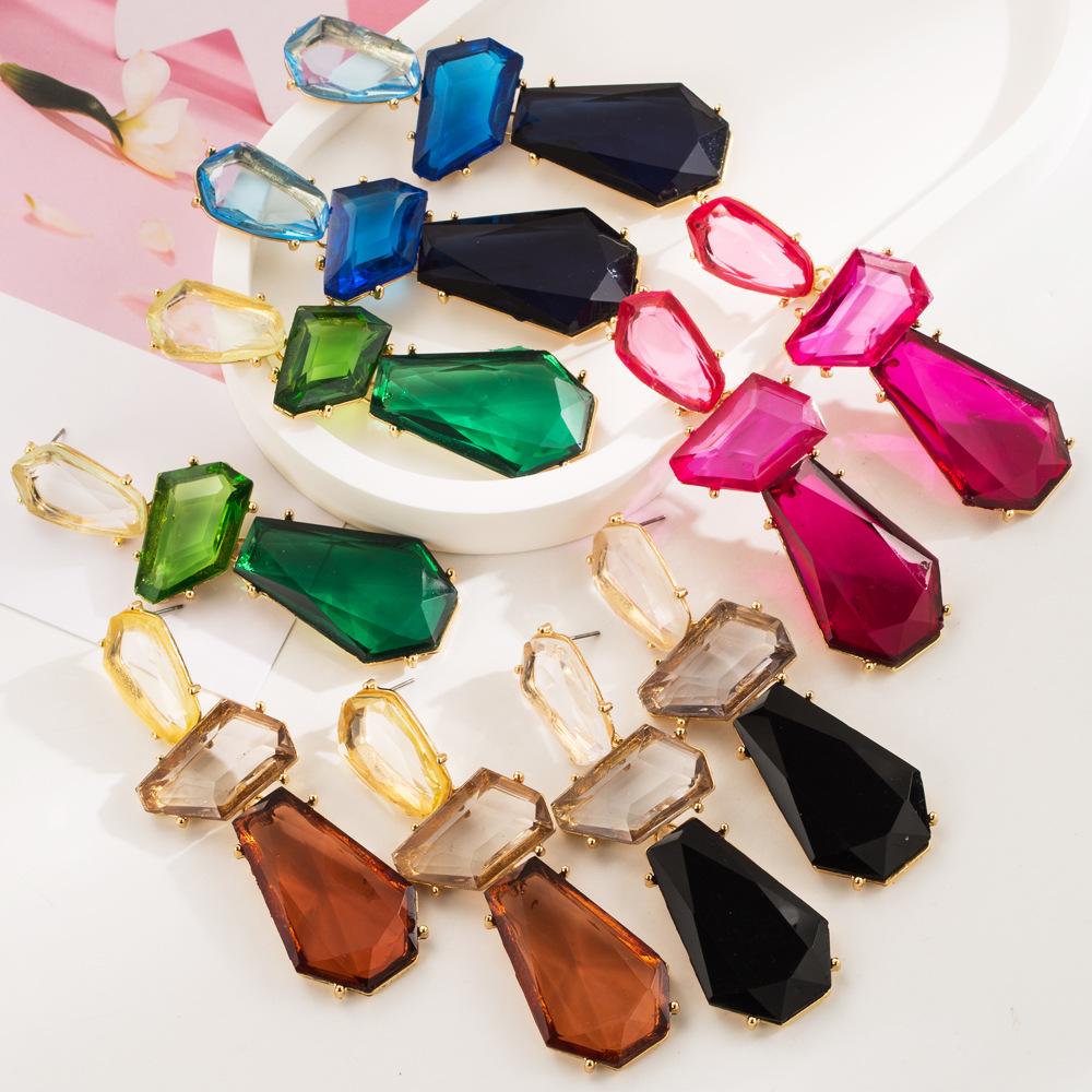 Irregular Geometric Polygon Earrings, with Exaggerated and Long Design, Multi-layered Alloy Resin Ear Accessories