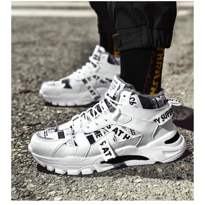 Herren Hohe Fleece-gefütterte Klobige Sneaker Colorblock Rutschfest Warm Lässige Sportschuhe