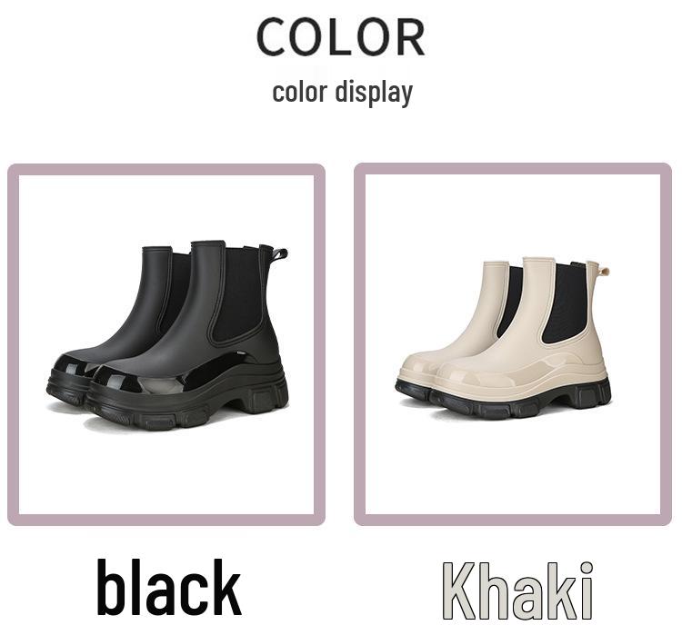 Korean Style Women's Waterproof Chelsea Rain Boots - Mid-Calf Rubber Overshoes with Thick Sole Fashion.