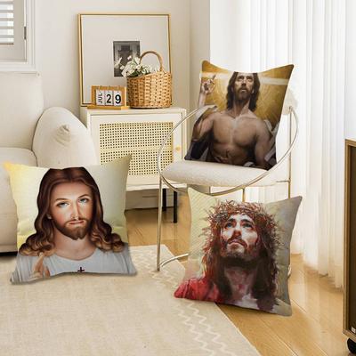 Cristo Jesus Kissenbezüge Cartoon Sofa Dekorative Zuhause Doppelseitiger Druck Kurzplüsch Niedlicher Kissenbezug