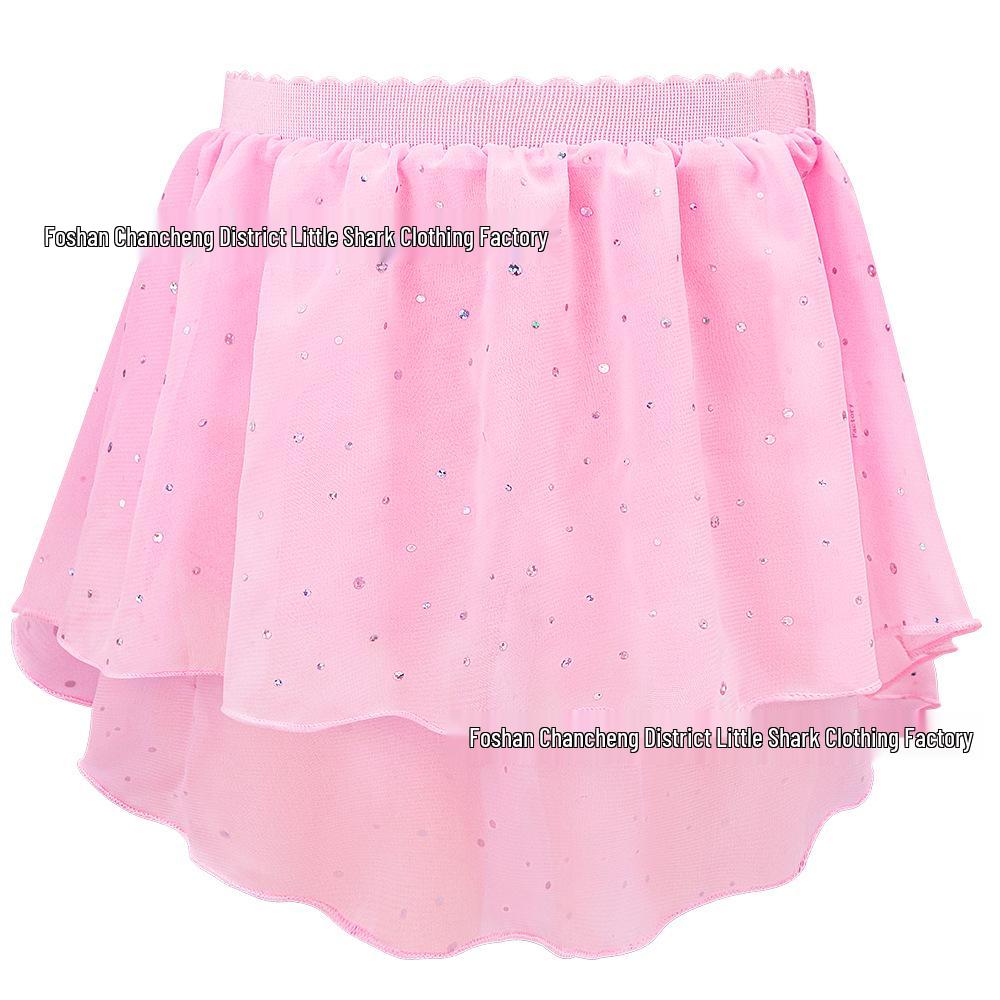 Conjunto de Gimnasia para Niñas de Manga Larga con Falda de Lentejuelas - Dos Piezas con Correas Cruzadas Múltiples