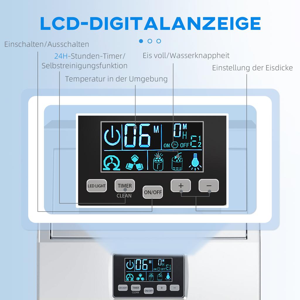 Commercial Ice Cube Maker, LED Lighting, Easy-to-Read Display, with Scoop, Silver