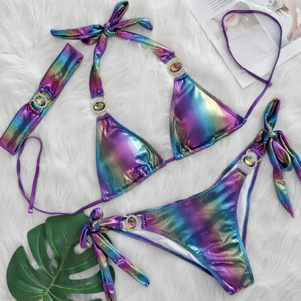 2025 European-American Crystal Diamond Three-Piece Sexy Bikini Swimsuit