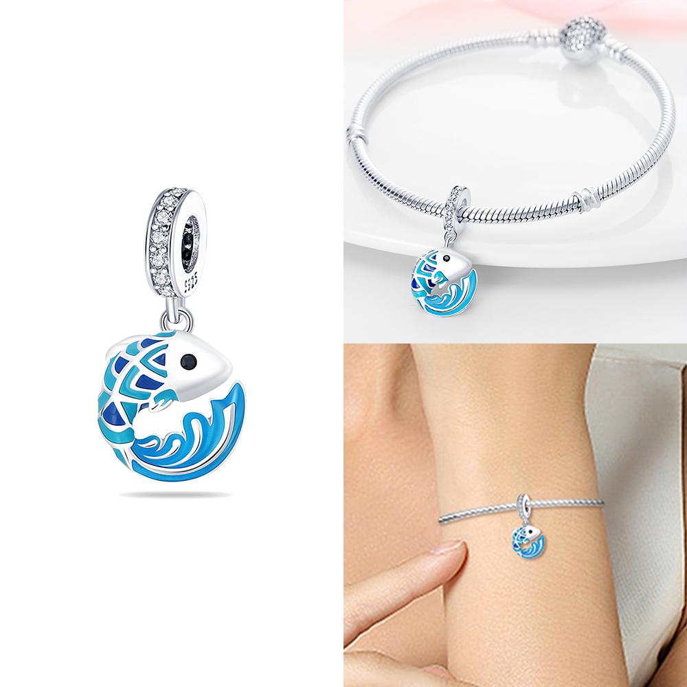 Original Ocean Series Fit 3Mm Bracelet 100% Authentic Copper Turtle Crab Mermaid Charm Beads Diy Jewelry Gift